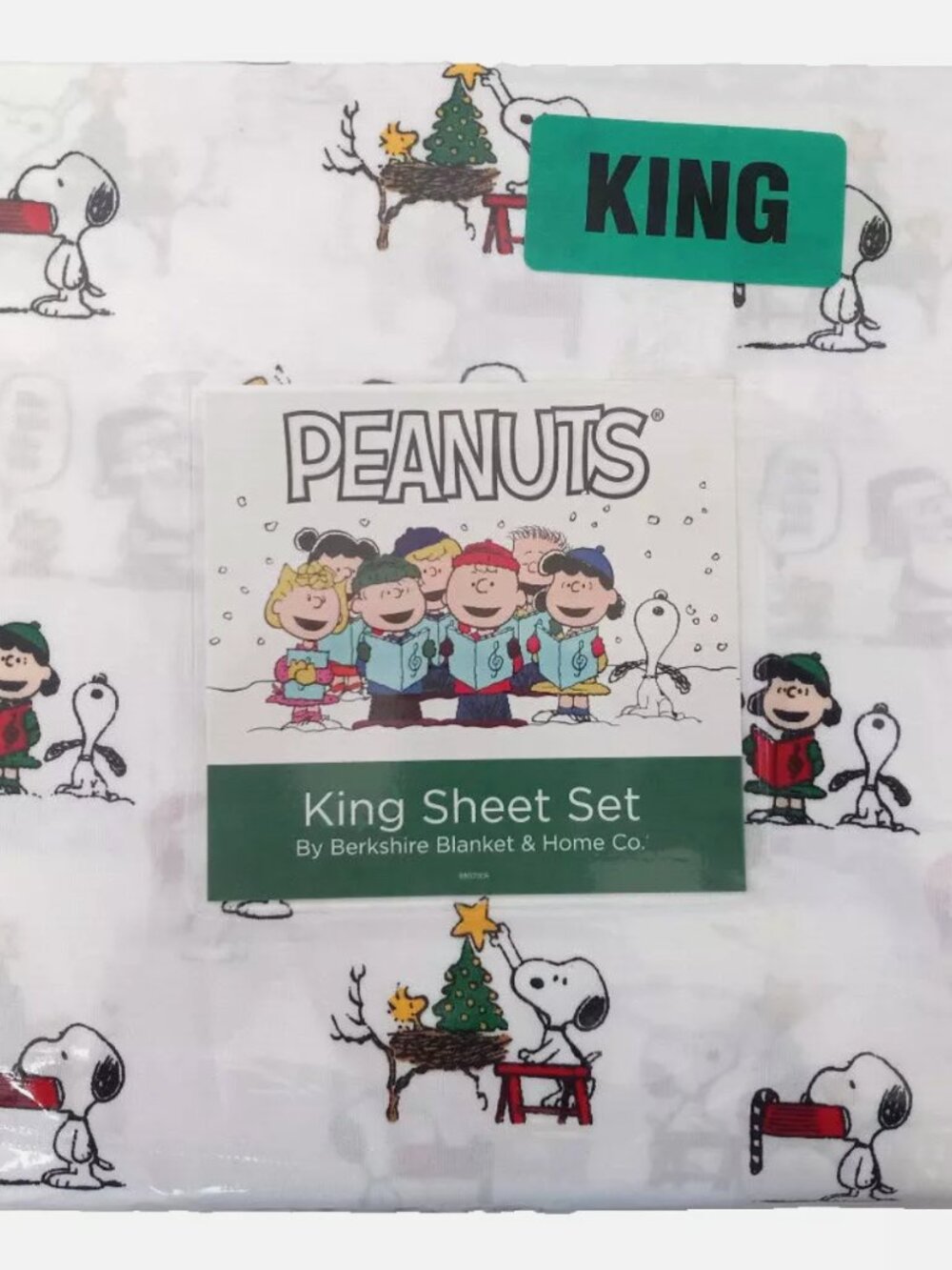 Peanuts Snoopy Christmas Caroling Santa King Size Sheet Set   christmas tree